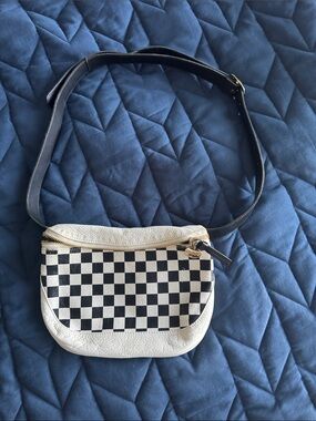 Checkerboard CLARE V Crossbody Belt Bag in White and Black GUC